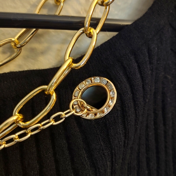 Venus Ribbed Sweater with Gold Chain Rhinestone Embellishments. - Picture 4 of 7